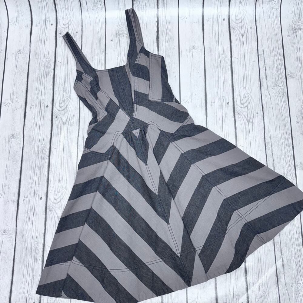 Marc By Marc Jacobs Dress Womens 0 Gray Black Jailbird Stripe Fit & Flare Retro